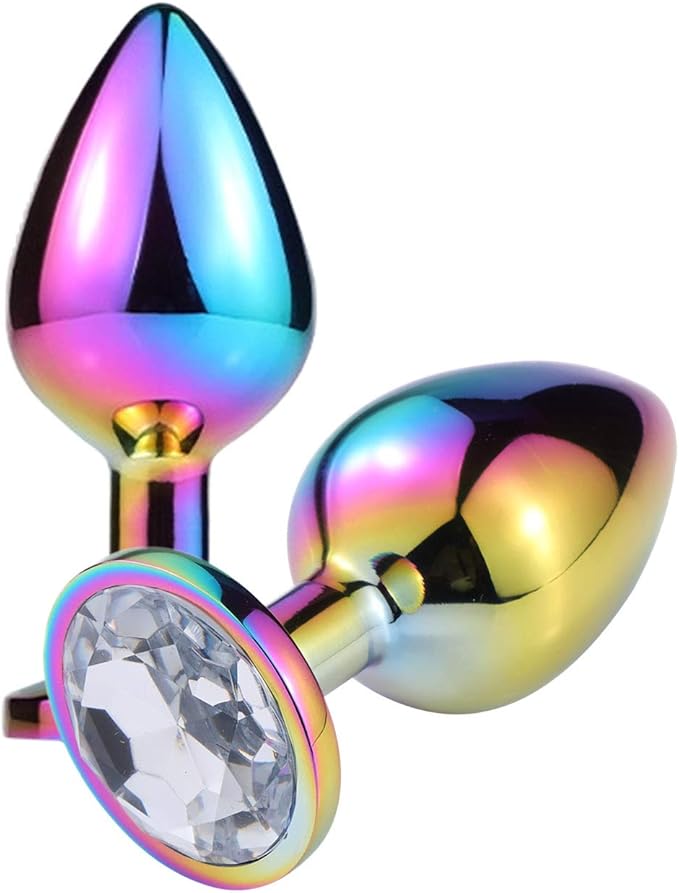 PLUG ANAL | Dilatador Anal Metalico Multicolor Gema Blanca