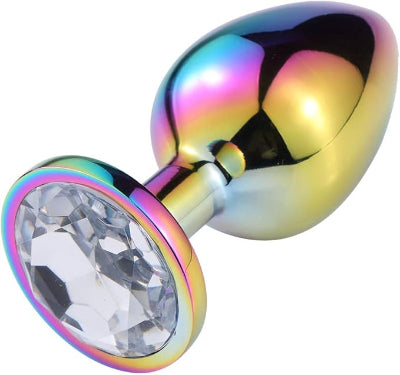 PLUG ANAL | Dilatador Anal Metalico Multicolor Gema Blanca